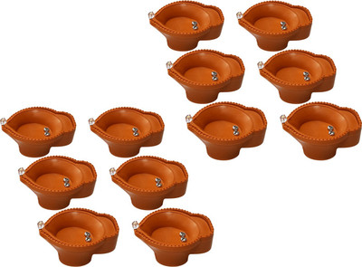 NEUTON Water Sensor Brown Real Diya, Lighten Up When Fill with Water, Plastic (Pack of 12) Table Diya Set(Height: 2 inch)