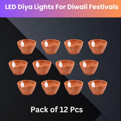 SACRO LED Water Diya, Water Sensor Diya for Diwali Festival Home & Office DécorQ193 Plastic (Pack of 12) Table Diya Set(Height: 2 inch)