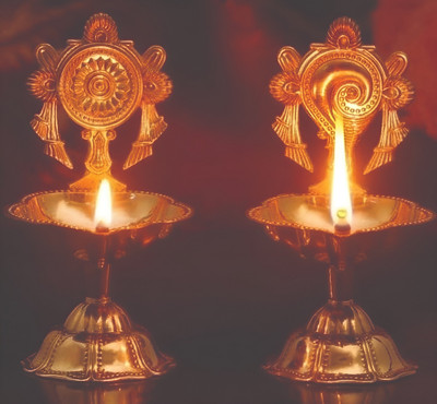 Krishna Art SHANK CHAKRA DEEP Brass (Pack of 2) Table Diya Set(Height: 3.5 inch)