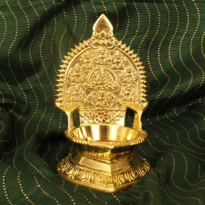 Spillbox Brass Ganesha Astahalakshmi Diya-small|Deepam Oil Lamp|Eight Forms of Lakshmi Brass Table Diya(Height: 5.5 inch)