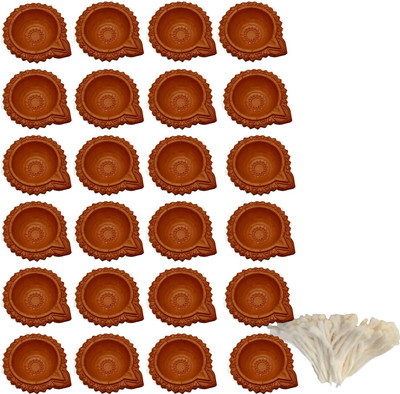 BS NATURAL Earthenware (Pack of 24) Table Diya Set(Height: 1 inch)