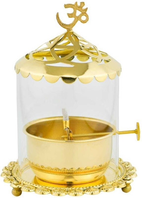 Artyfaith Craft Akhand diya brass oil diya with Om symbol, Golden pooja lamp Brass Table Diya(Height: 5 inch)