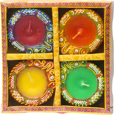 The Stone Aisle Set 4 Wax Diyas Ceramic (Pack of 4) Table Diya Set(Height: 2 inch)