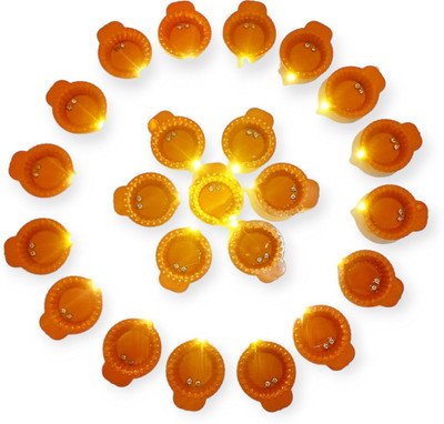 KetaKeti Water Sensor Electric LED Brown Diya for Diwali,Decor Plastic (Pack of 24) Plastic (Pack of 24) Table Diya(Height: 3.2 inch)