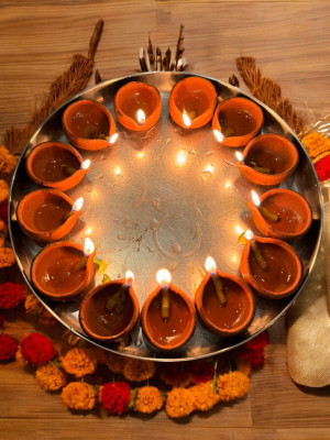 dada ji Traditional Handmade Mud Diya-HD045 Stoneware (Pack of 12) Table Diya Set(Height: 2 inch)