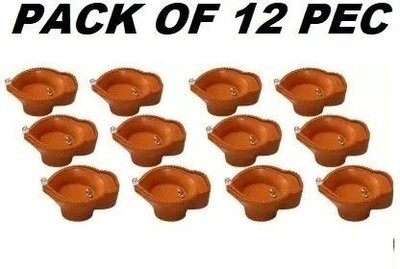 NEUTON Real Diya,Water Sensor Brown Lighten Up When Fill with Water Plastic Plastic (Pack of 12) Table Diya Set(Height: 2 inch)