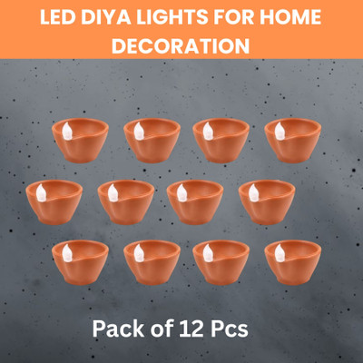 Frony LED Water Diya, Water Sensor Diya for Diwali Festival Home & Office DécorW305 Plastic (Pack of 12) Table Diya Set(Height: 2 inch)
