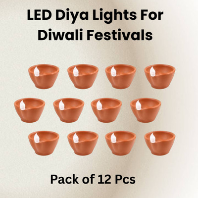 YAROH LED Water Diya, Water Sensor Diya for Diwali Festival Home & Office DécorE57 Plastic (Pack of 12) Table Diya Set(Height: 2 inch)