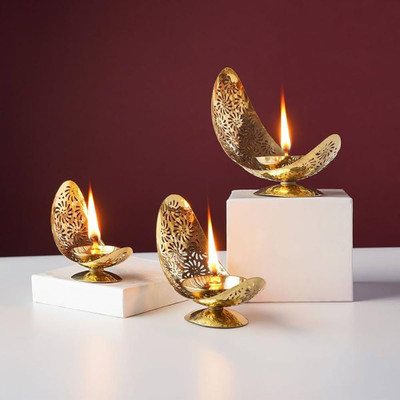 metalcores Brass (Pack of 2) Table Diya(Height: 3.5 inch)
