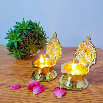 Karauli Collection Brass Kamakshi Deepam Samai Ashta Laxmi Oil Lamp Kamatchi Devi Maa Diya Brass (Pack of 2) Table Diya(Height: 3.5 inch)