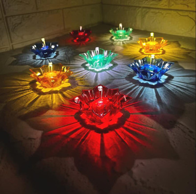 LEXOLEX 12 PCS Designer Transparent Diya Deepak 3D Reflection Diya Combo Plastic (Pack of 12) Table Diya Set(Height: 2 inch)