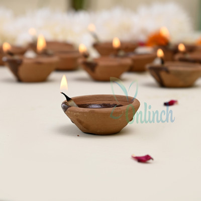 BS NATURAL Earthenware Table Diya Set(Height: 1 inch)
