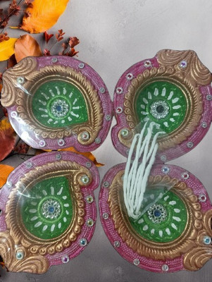 ved enterprises Terracotta (Pack of 4) Table Diya Set(Height: 3.5 inch)
