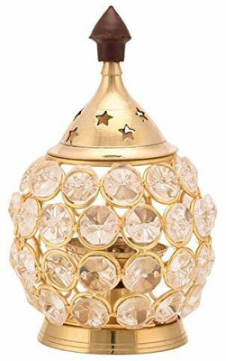 DARIDRA BHANJAN Crystal Akhand Jyoti Brass Diya, Oil Puja Lamp for Pooja Articles Decor Brass Table Diya(Height: 6 inch)