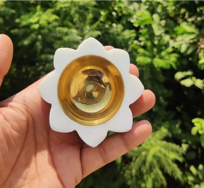 crafthaat Marble Brass Diya Handcrafted for Pooja, Diwali & Home Decor Brass Table Diya(Height: 1 inch)