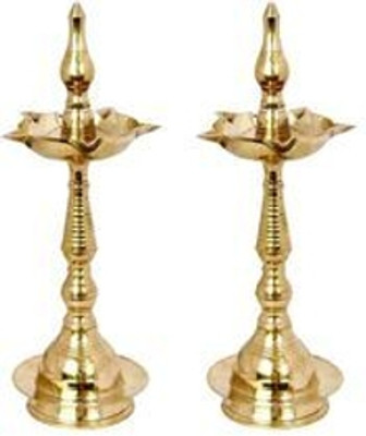 Copperika Pure Brass Kerala Samai Long Diya 15inc Oil Lamps for Festival|Temple Diya Brass (Pack of 2) Table Diya Set(Height: 15 inch)