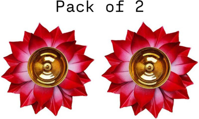 Mtr handicrafts Brass lotus diya for Home and Office Brass (Pack of 2) Table Diya(Height: 2.5 inch)