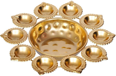 FUMIFY Divya Jyot 10 Diya Iron Urli for Festive Home Decor Iron Table Diya(Height: 3 inch)