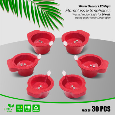 SLYKA Battery Powered Led based water sensor Diyas for Diwali, Home, Mandir decoration Plastic (Pack of 30) Table Diya Set(Height: 1.5 inch)