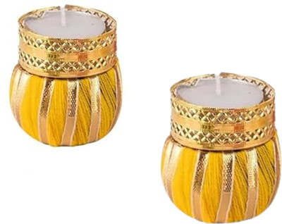 KHUSHA CREATIONS Set of 2 Decorative Matki Tealight Candle Holders For Diwali & Home Decoration Cast Iron (Pack of 2) Table Diya Set(Height: 3 inch)