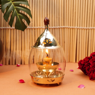 ServDharm Arpan Brass Diya Brass, Borosilicate Glass Table Diya(Height: 6.5 inch)