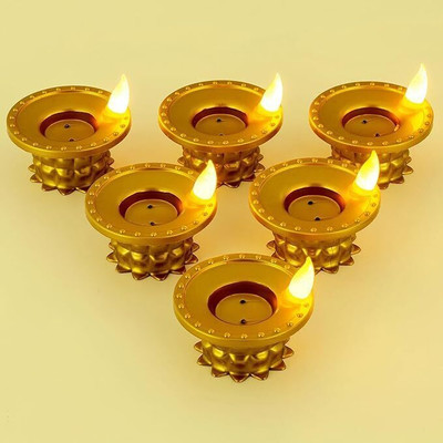 WBD Golden Diya Shape Water Sensor Diya LED Diya for Home Decoration & Festivals Plastic (Pack of 12) Table Diya Set(Height: 3 inch)