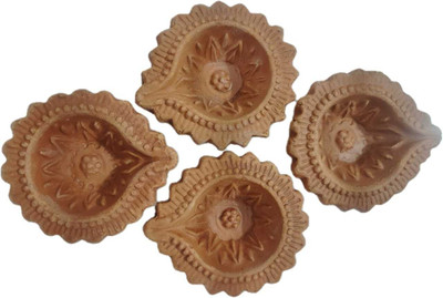 radheytoyndecor Terracotta (Pack of 4) Table Diya Set(Height: 1 inch)