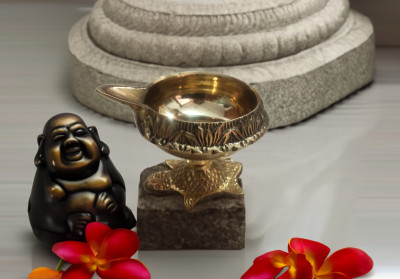 Om ShreeJee Decor Pure Brass Kuber Diya with Turtle Base Designer Engraved Diya Brass Table Diya(Height: 2.4 inch)