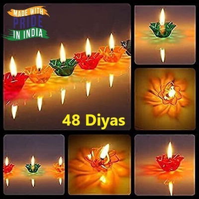 EKOKI 3D Reflection Multicolor Reusable Panti Plastic (Pack of 48) Table Diya Set(Height: 1.5 inch)
