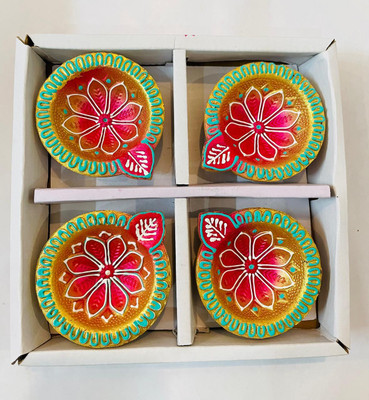 RakeshClayArts Handcrafted Eco-Friendly Terracotta Diya Set Pack of 4 Terracotta (Pack of 4) Table Diya Set(Height: 3 inch)
