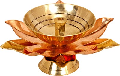 IndianArtVilla Brass & Copper Plated Lotus Design Diya Deepak, Arti Poojan Temple Home Décor, Width 2.8'' Inch Brass Table Diya(Height: 1.2 inch)