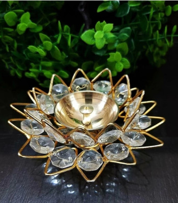 Anusuya Store Traditional Crystal (Pack of 2) Table Diya Set(Height: 3 inch)