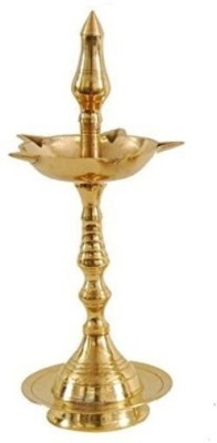 CraftVatika Brass Fancy Kerala Diya Oil Lamp for Temple (Size 8.5 Inch, Golden) Brass Table Diya(Height: 10 inch)