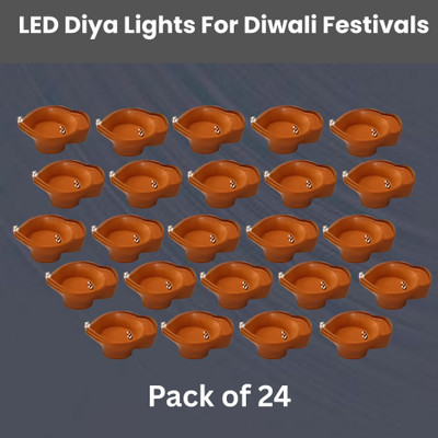 SACRO Water Sensor Diya, Electric LED Diyas for Diwali & Office Décor Pack of 24 W311 Plastic (Pack of 24) Table Diya Set(Height: 2 inch)