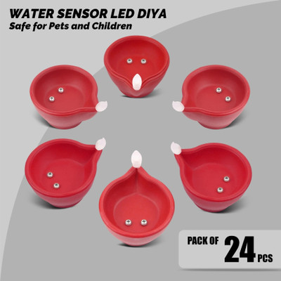 SLYKA LED Diya with Water Sensor Battery Powered For Temple Office/Home Decoration Plastic (Pack of 24) Table Diya Set(Height: 1.6 inch)