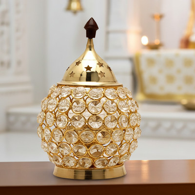 NESTALNOCK Metal and Glass Decorative Oil Lamp for Pooja and Religious Rituals Brass Table Diya(Height: 4 inch)