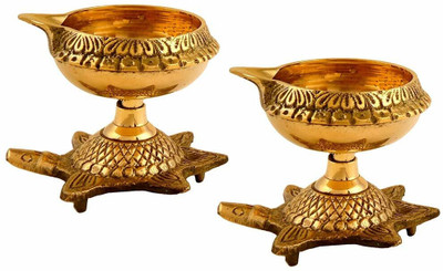 ShubhBhakti Brass Golden Kachua Kuber Diya/Tortoise Design Deepak 2pcs Brass (Pack of 2) Table Diya(Height: 2 inch)