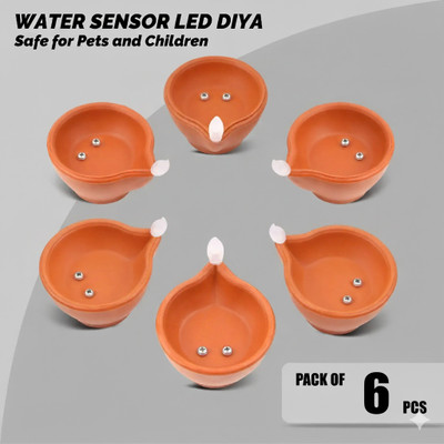 Calado Water sensor Diya set, Battery Powered Tealight for Wedding/Party/Room décor Plastic (Pack of 6) Table Diya Set(Height: 1.5 inch)