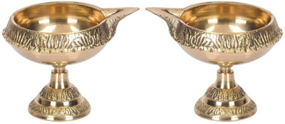 Art N Hub Beautiful Design Stand Diya Set Brass (Pack of 2) Table Diya(Height: 2.5 inch)