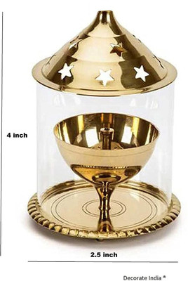 SBBCO Akhand Jyoti Deepak Brass Akhand Diya with Borosilicate GlassTable Diya Brass Table Diya(Height: 3.8999999999999995 inch)