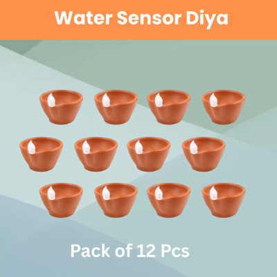 Clairbell LED Water Diya, Water Sensor Diya for Diwali Festival Home & Office DécorE294 Plastic (Pack of 12) Table Diya Set(Height: 2 inch)