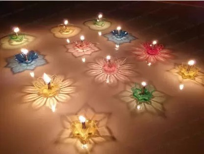NPU 3D Reflection LED Diya Temple ,Office ,Home ,Diwali Decoration 1285 Plastic (Pack of 6) Table Diya Set(Height: 5 inch)