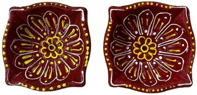 Lakhdatar Mall Diwali Pujan Handmade Clay Gujrati Fancy Diya Office & Home Decor - Multicolour Terracotta (Pack of 2) Table Diya Set(Height: 3.5 inch)