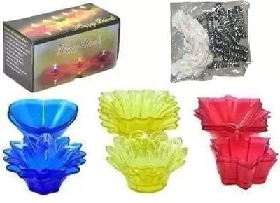 Onlinch 3D Shadow Reflection Floating Plastic Lamp|Decorative Diwali Diya Candle_pd2469 Plastic (Pack of 24) Table Diya Set(Height: 2.5 inch)
