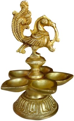 Crafthut Unique Pure Brass Peacock With 5 Deepak/ Home Décor India Puja Item/ Pooja Essential Brass Table Diya(Height: 5.5 inch)