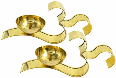 Flipkart SmartBuy Om Design Brass Diya Oil Lamp Set of 2 Brass (Pack of 2) Table Diya Set(Height: 3 inch)