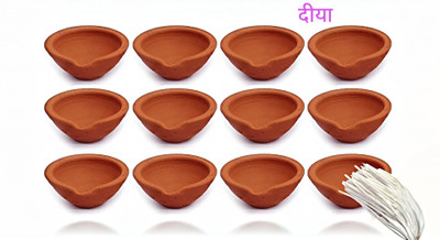 DevDwar Pure Soil India Natural Clay Diya | Mitti Ka Diya | Diyas for Pooja Earthenware (Pack of 21) Table Diya(Height: 4 inch)