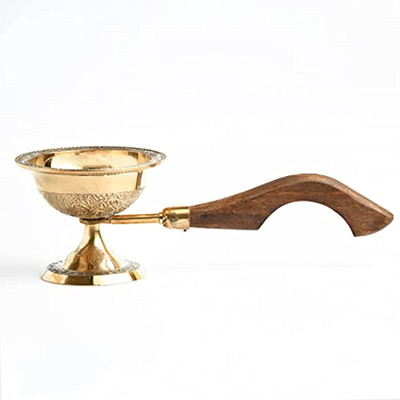 Alodie Brass Sambrani Stand & Loban Dhoop Dani Burner (Stander 9.5x4x2.9) Brass Table Diya(Height: 2.9 inch)