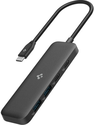 Spigen 4-in-1 USB Hub 3.2 Gen1, 5Gbps Type-C Multi Port with 2 USB-A and 2 USB-C(Black)