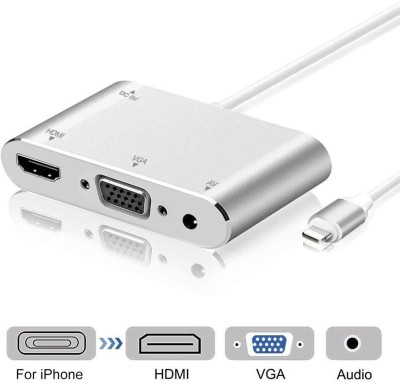 RuhZa Video Charger Cable 1080P 8Pin to HDMI VGA AV Adapter Audio Video Converter Cable for iPhone/iPad USB, Lightning, HDMI(Silver)